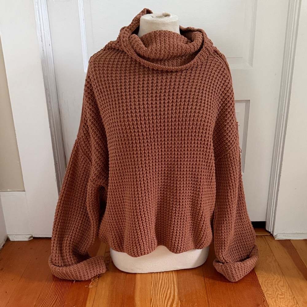 Free‎ People Rust Chunky Knit Oversized Cowl Neck Sweater Small